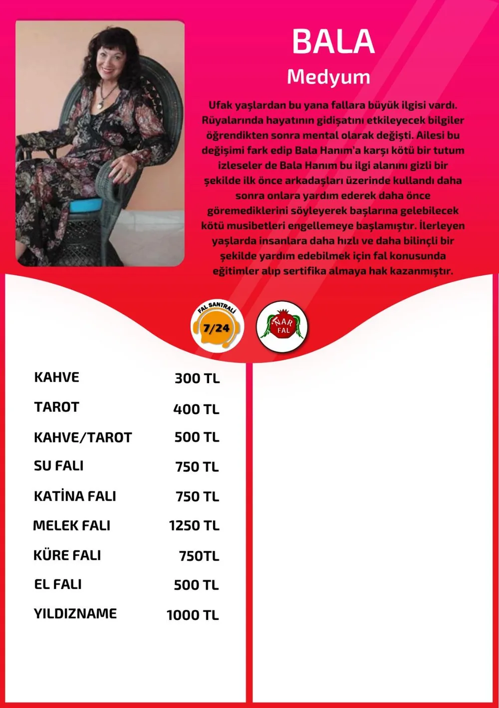 Bala hizmetleri, fiyat listesi ve hikayesi