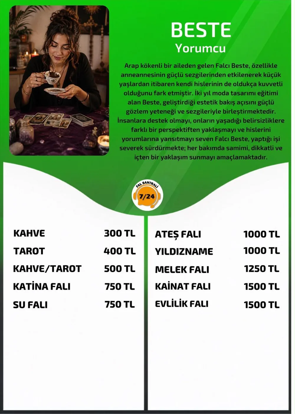 Beste hizmetleri, fiyat listesi ve hikayesi