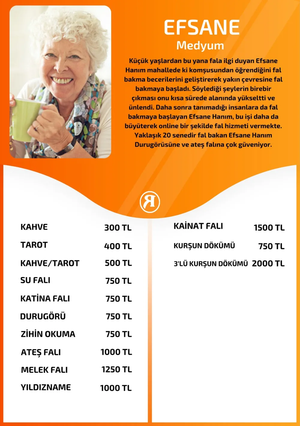 Efsane hizmetleri, fiyat listesi ve hikayesi
