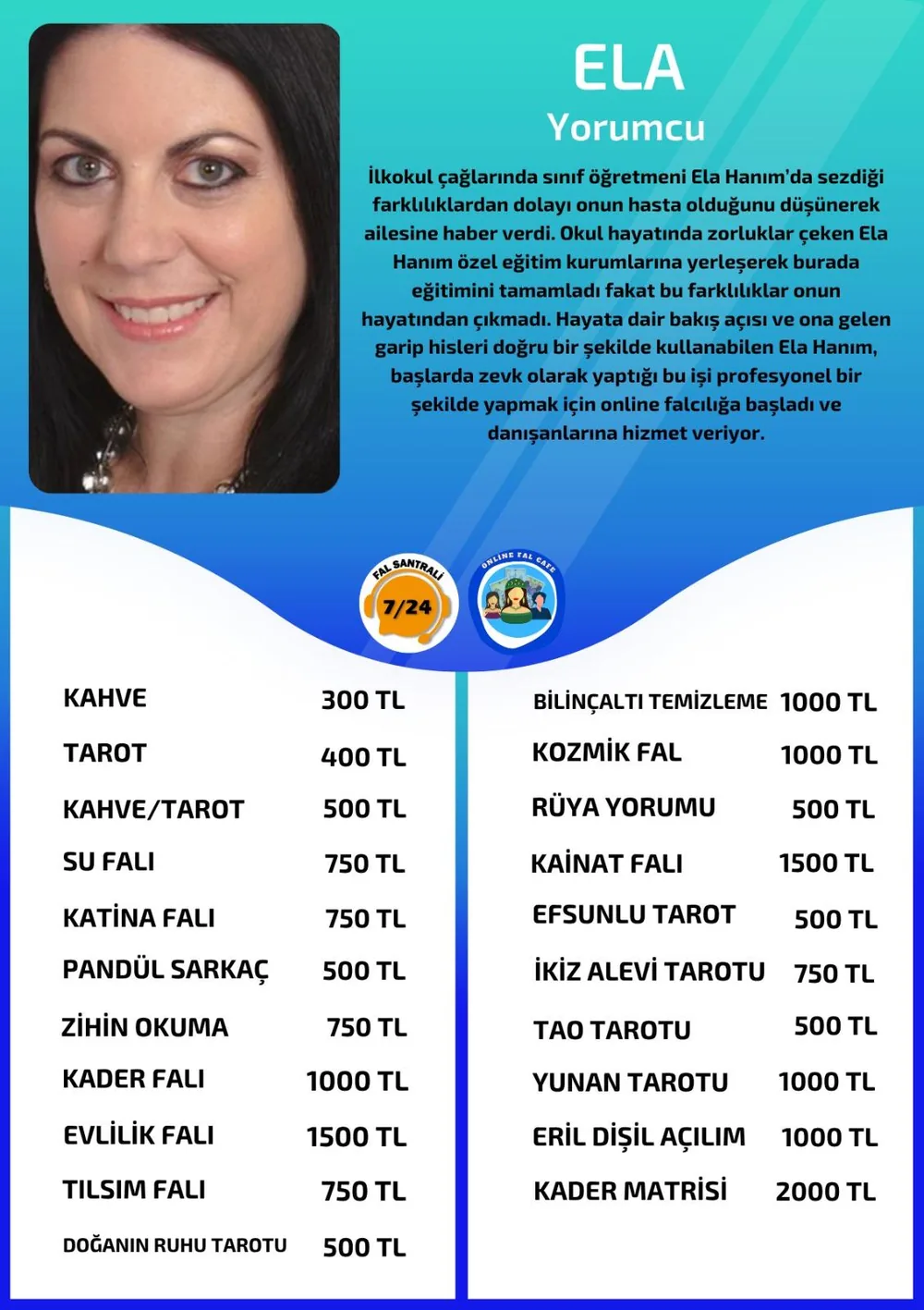 Ela hizmetleri, fiyat listesi ve hikayesi
