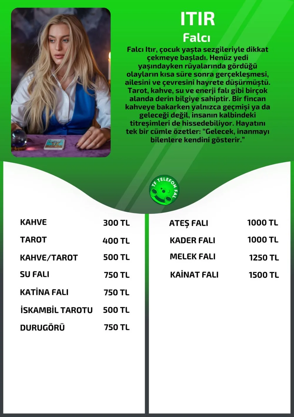 Itır hizmetleri, fiyat listesi ve hikayesi