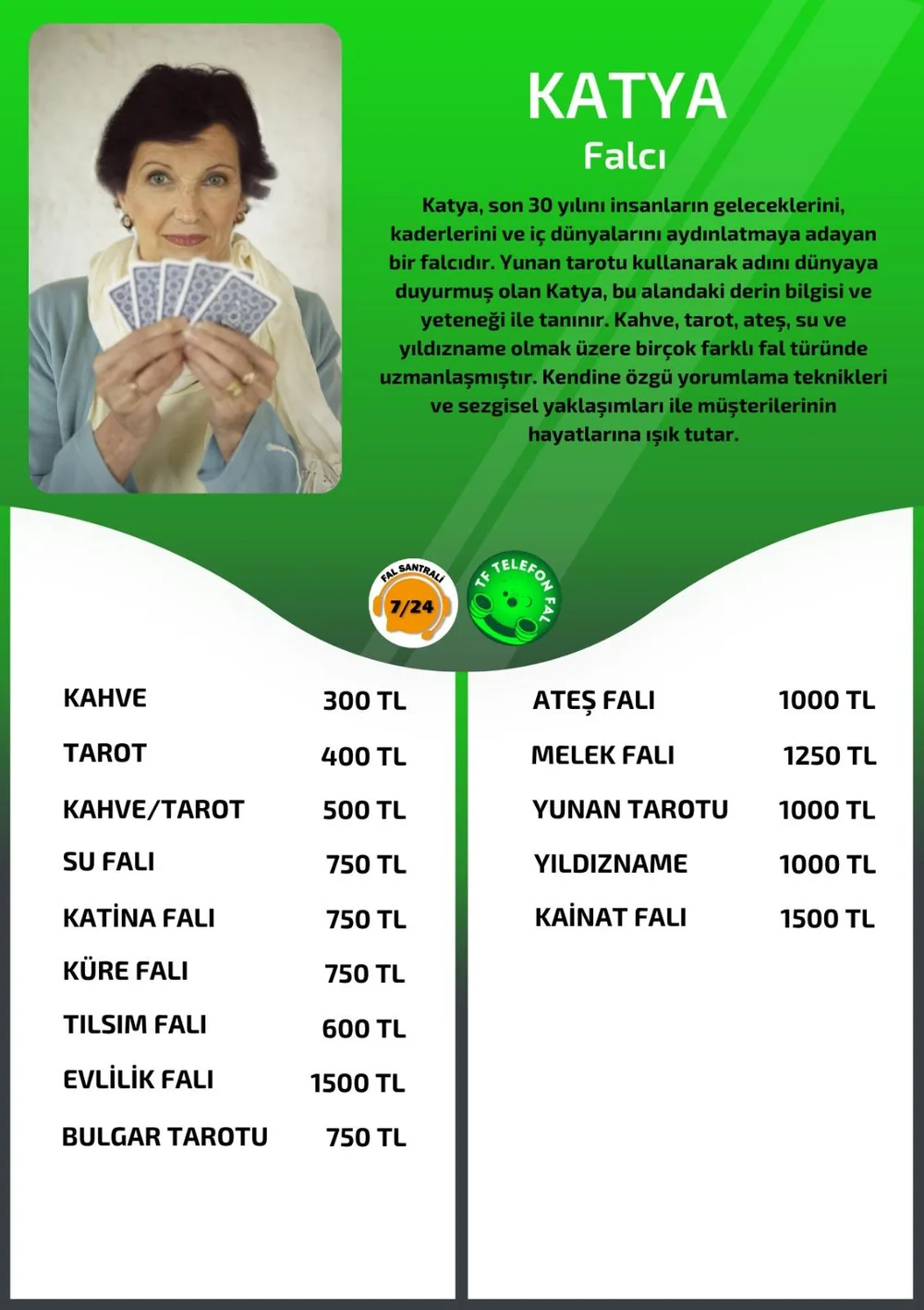 Katya hizmetleri, fiyat listesi ve hikayesi