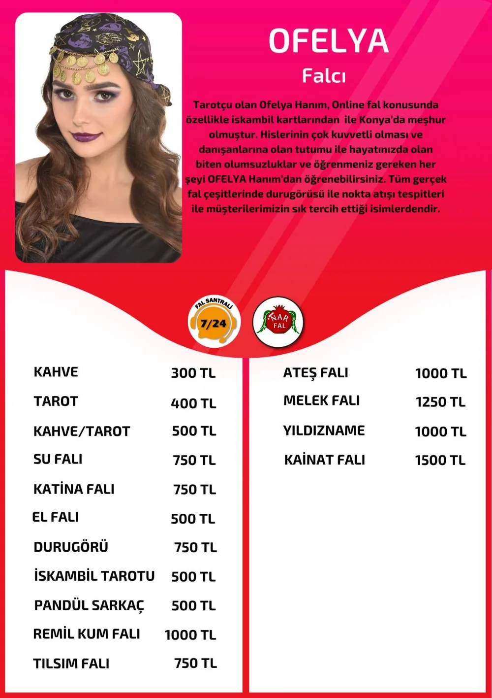 Ofelya hizmetleri, fiyat listesi ve hikayesi