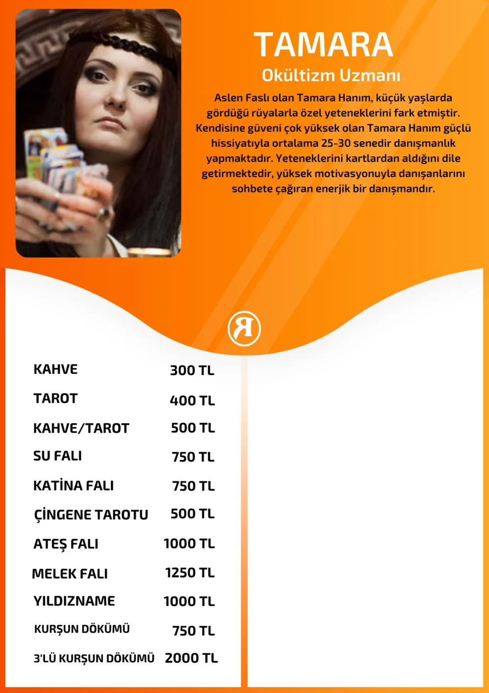 Tamara hizmetleri, fiyat listesi ve hikayesi