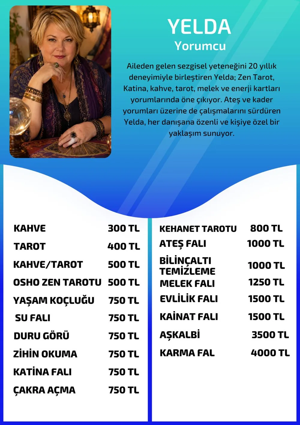 Yelda hizmetleri, fiyat listesi ve hikayesi